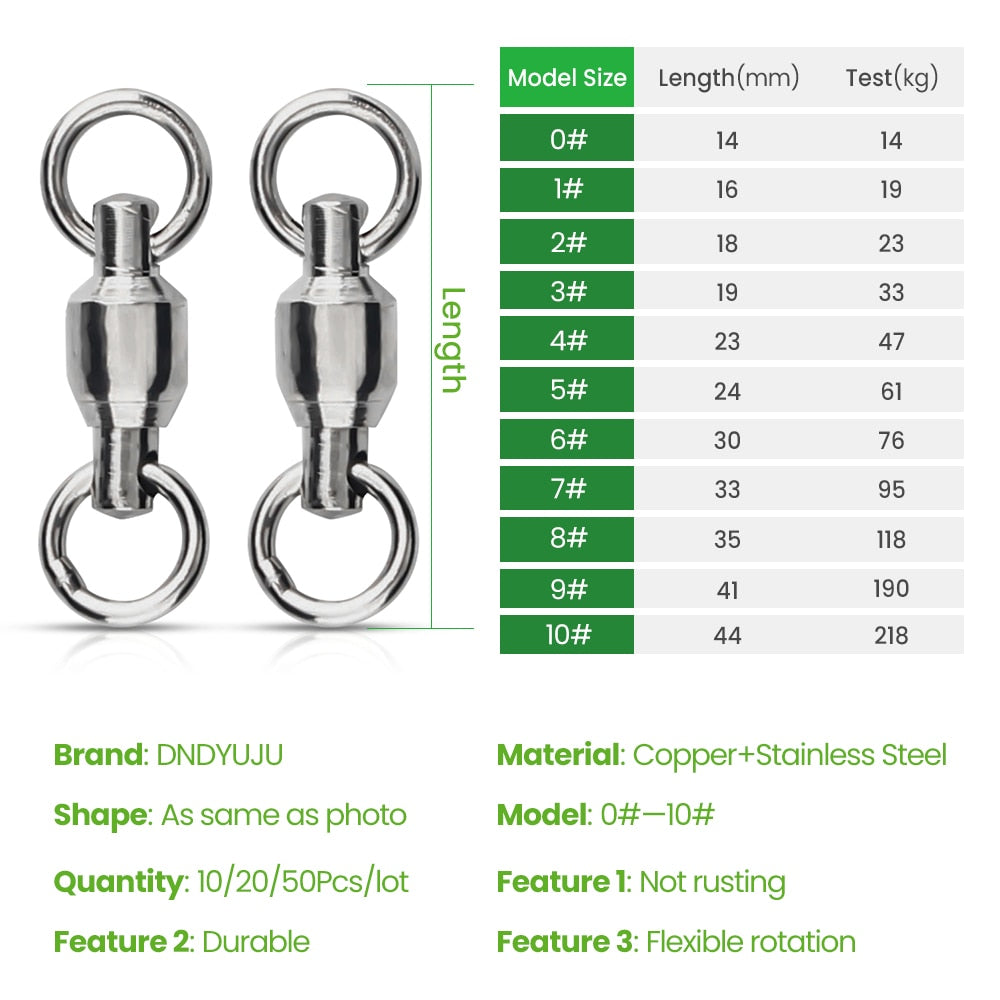 DNDYUJU 10pcs Stainless Steel Fishing Heavy Duty Ball Bearing Swivel With Solid Ring Connector Fishhook Tackle Accessory Tool