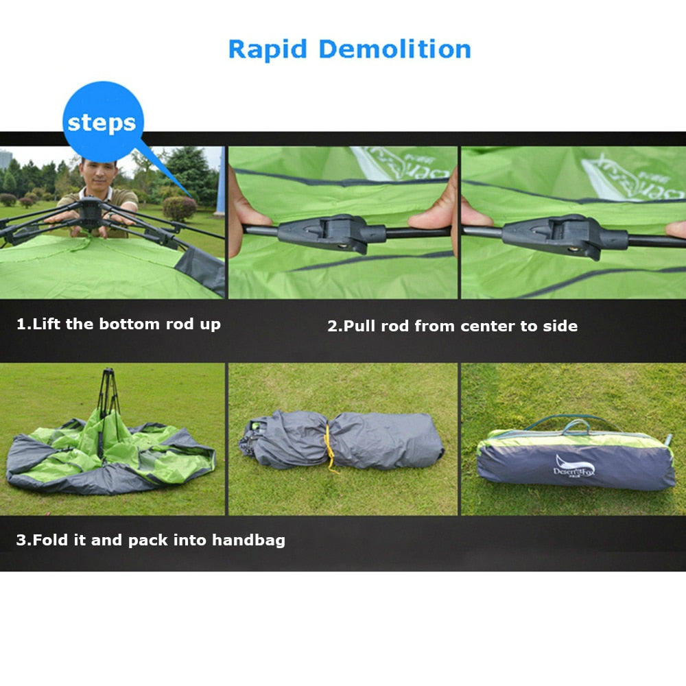 Desert&Fox Automatic Camping Tent, 3-4 Person Family Tent Double Layer Instant Setup Protable