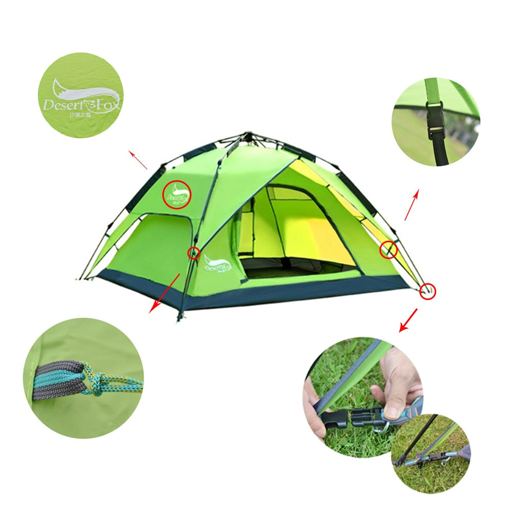 Desert&Fox Automatic Camping Tent, 3-4 Person Family Tent Double Layer Instant Setup Protable