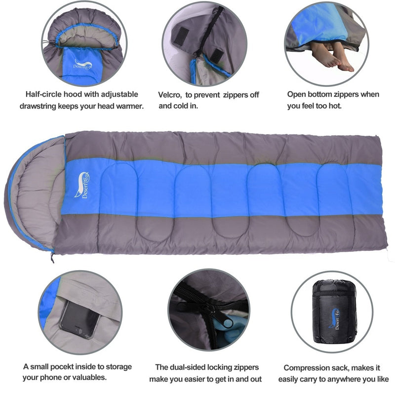 Desert & Fox Camping Sleeping Bag, Lightweight 4 Season Warm & Cold Envelope Backpacking Sleeping