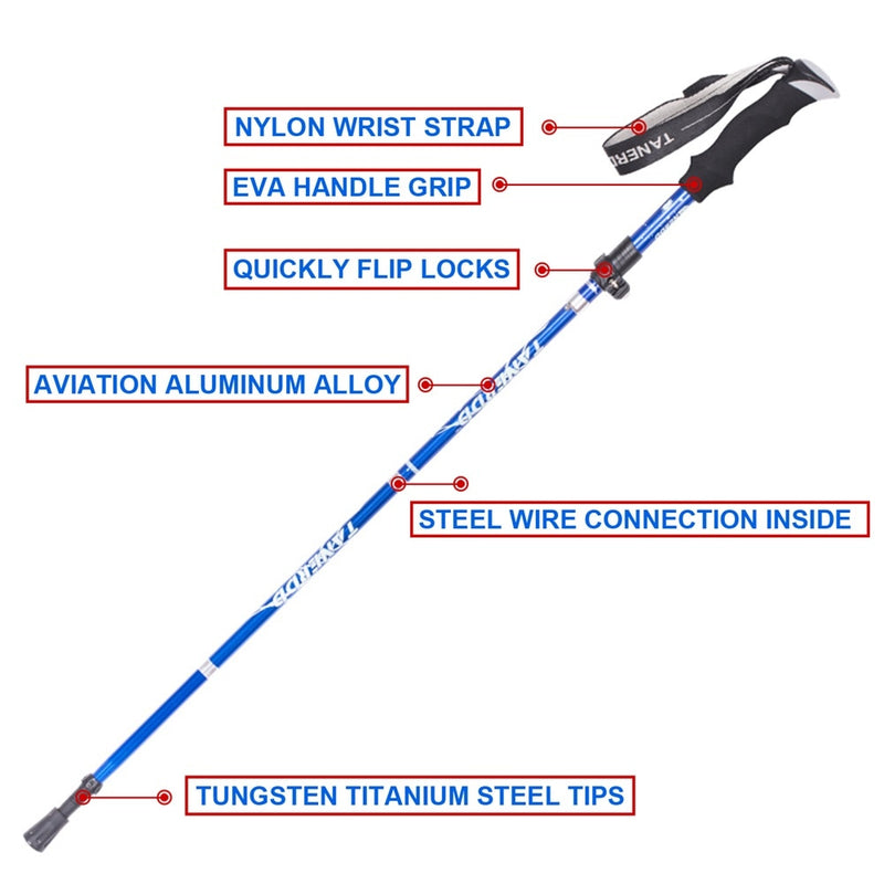 EVA Handle 4-Section Folding Walking Sticks Canes  Hiking Poles Trekking Poles Alpenstock 1PC