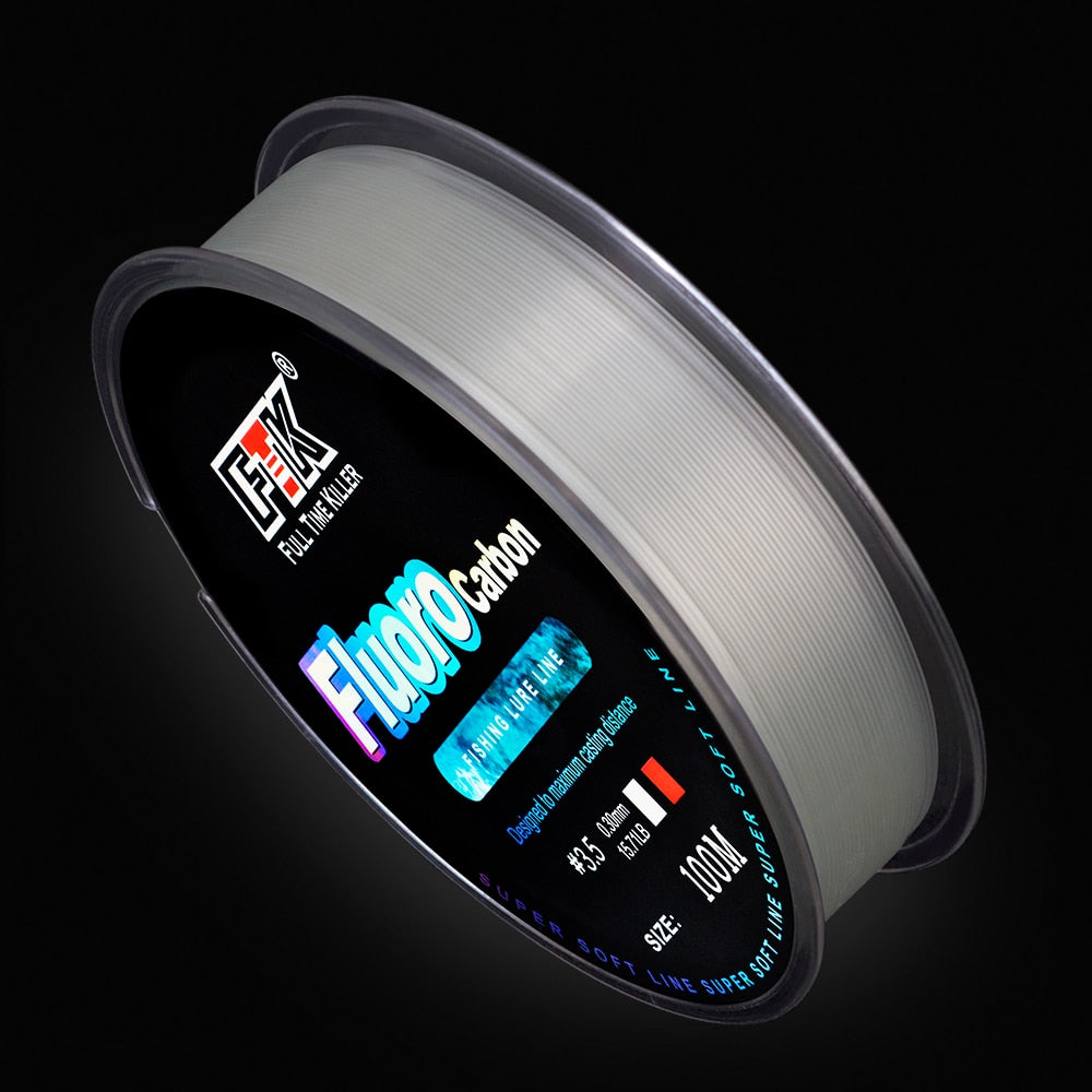 FTK 100m Fluorocarbon Fishing Lure Line 4.13-34.32LB Carbon Fiber Leader Fly Fishing Line Super Soft