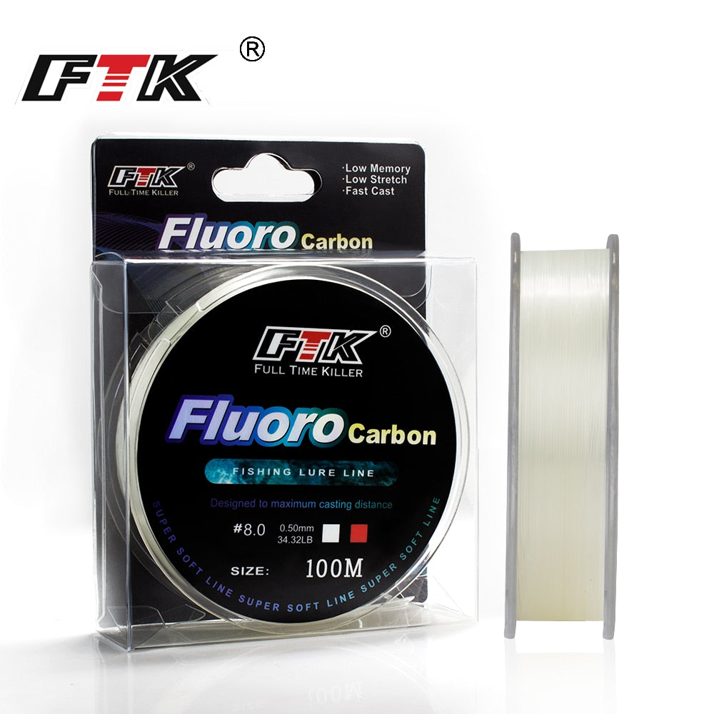 FTK 100m Fluorocarbon Fishing Lure Line 4.13-34.32LB Carbon Fiber Leader Fly Fishing Line Super Soft