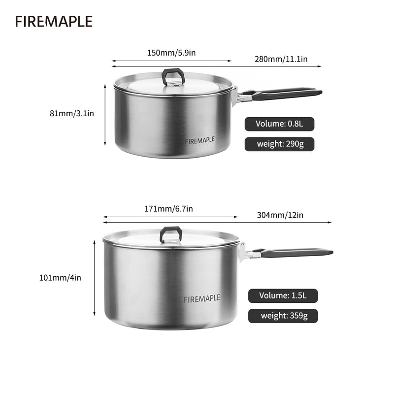 Antarcti Stainless Steel Pot Outdoor Camp Cooking Set 0.8L-1.5L Compact Foldable Pots