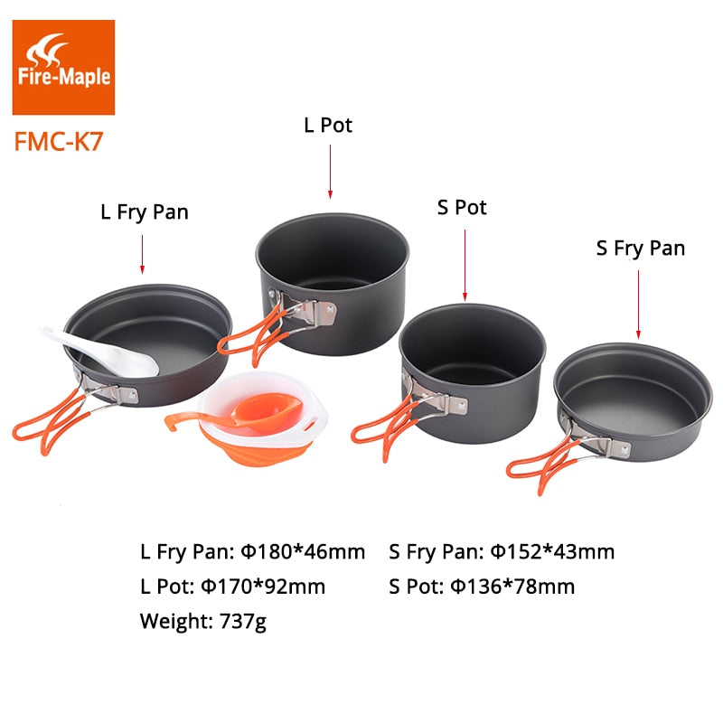 Camping Tool Set Outdoor Camping Foldable Cooking Cookware Aluminum Alloy for 2-3 Persons FMC-K7