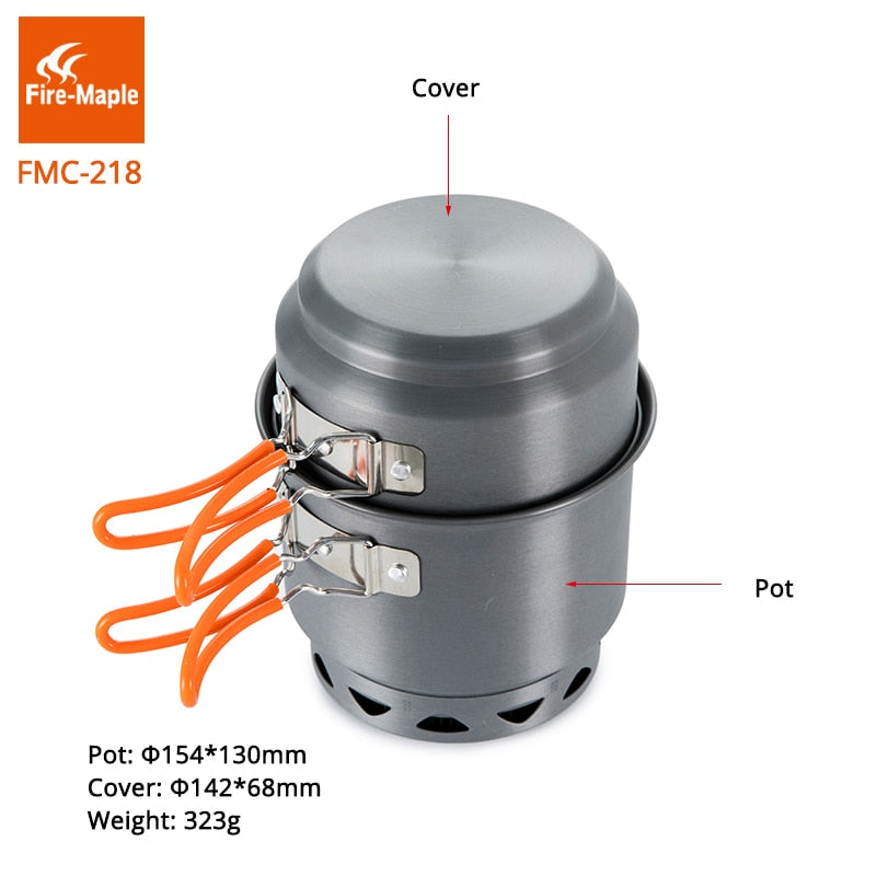Cooking Cookware Pots Set Outdoor Camping Foldable Heat Exchanger Aluminum for 2-3 Persons FMC-218