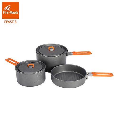 Feast 3 Outdoor Cookware Backpacking Cooking Pot Pan Set Foldable Handle 2 Pots 1 Frypan FMC-F3