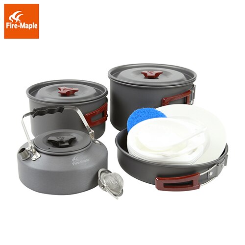 Outdoor Frying Pan Cookware Aluminum Alloy 1Fry Pan 2 Pots 1 Kettle for 4-5 Persons FMC-209