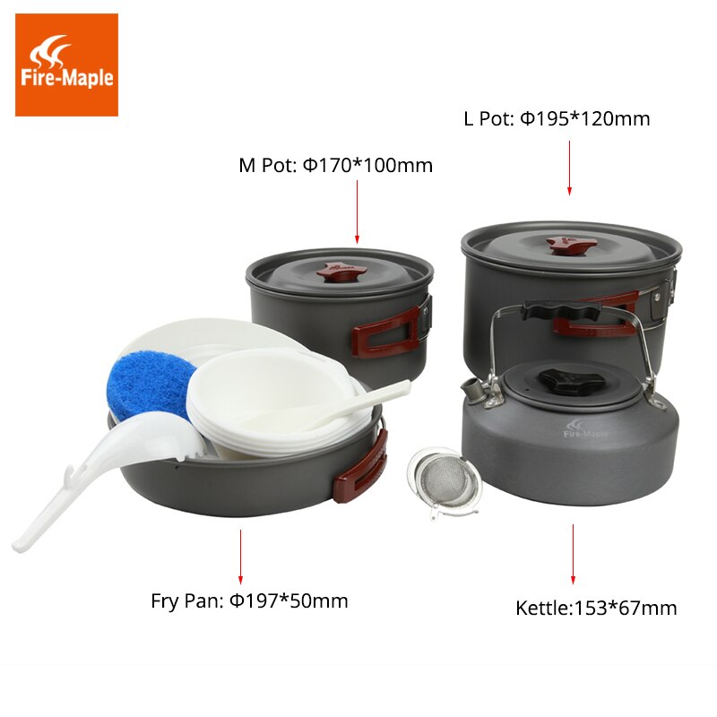 Outdoor Frying Pan Cookware Aluminum Alloy 1Fry Pan 2 Pots 1 Kettle for 4-5 Persons FMC-209