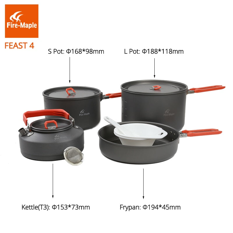 Frypan Outdoor Cookware Backpacking Cooking Picnic Set Foldable Handle Feast 4 FMC-F4