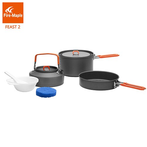 Pot Pan Set Outdoor Cookware Backpacking Cooking Foldable Handle Aluminum Alloy Feast 2 FMC-F2