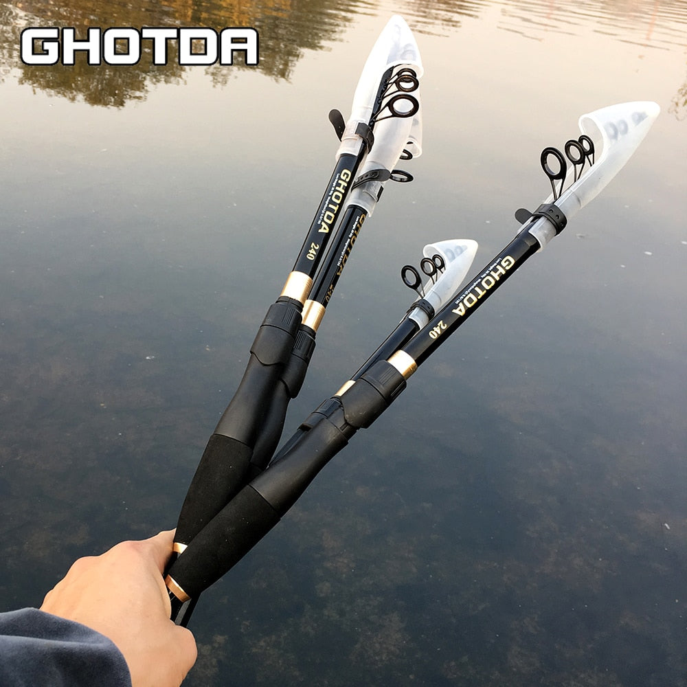 GHOTDA Telescopic Lure Fishing Rod 1.6/1.8/2.1/2.4 M Ultralight Carbon Fiber Spinning Fishing Rod Lure weight 10-30 G