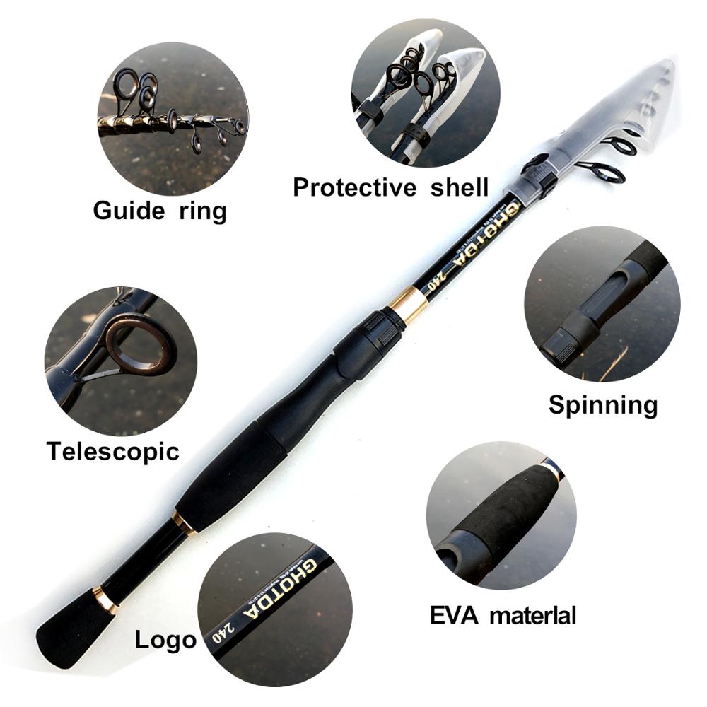 GHOTDA Telescopic Lure Fishing Rod 1.6/1.8/2.1/2.4 M Ultralight Carbon Fiber Spinning Fishing Rod Lure weight 10-30 G
