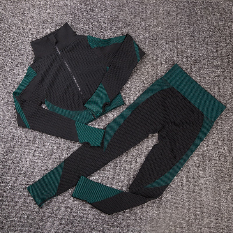 GUTASHYE Sport Suit Woman Seamless Running Tracksuit Sportswear Gym Crop Top Yoga Pant Fitness