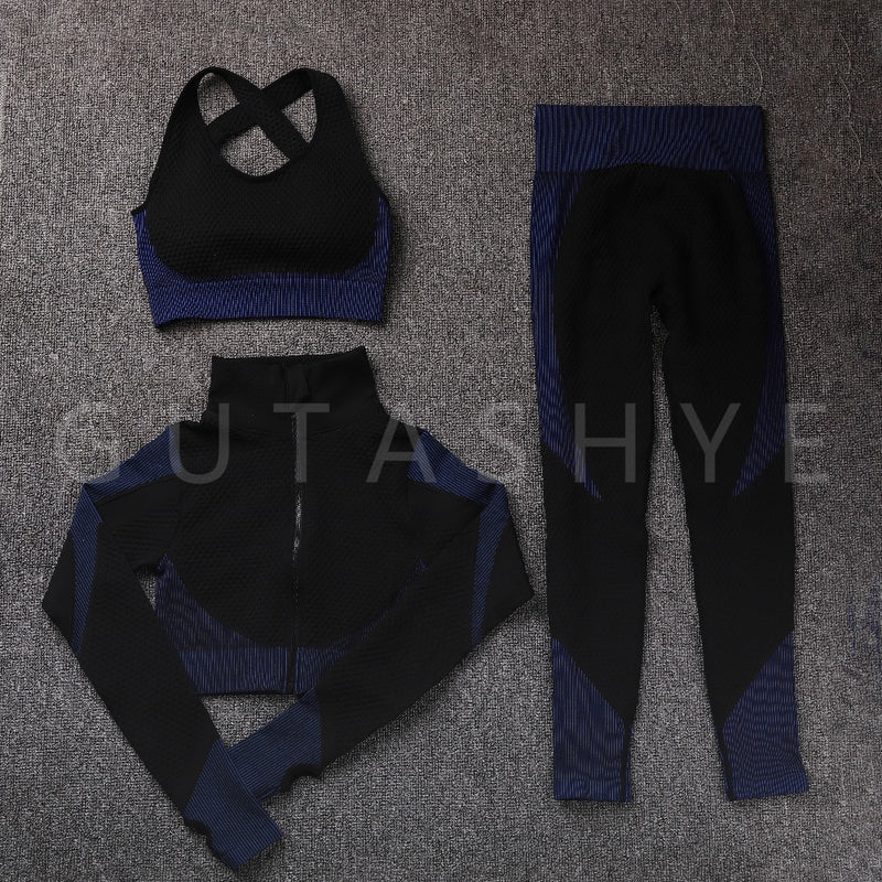 GUTASHYE Sport Suit Woman Seamless Running Tracksuit Sportswear Gym Crop Top Yoga Pant Fitness