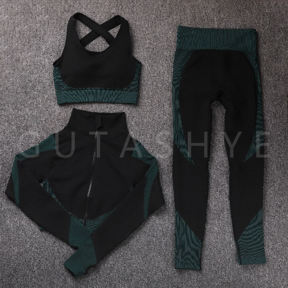 GUTASHYE Sport Suit Woman Seamless Running Tracksuit Sportswear Gym Crop Top Yoga Pant Fitness