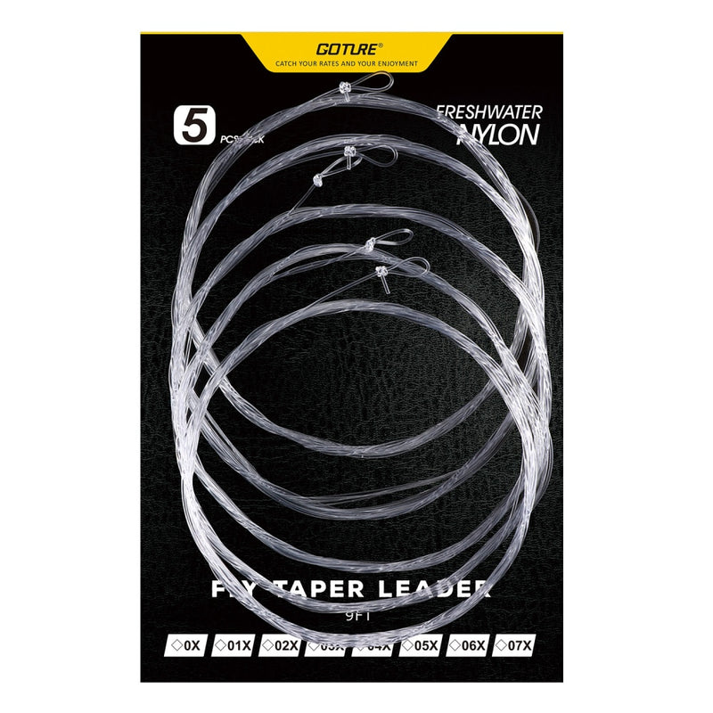 Goture 5pcs Tapered Leader Fly Fishing Line 9FT/2.74M 0X/1X/2X/3X/4X/5X/6X/7X Fly Line Leader With