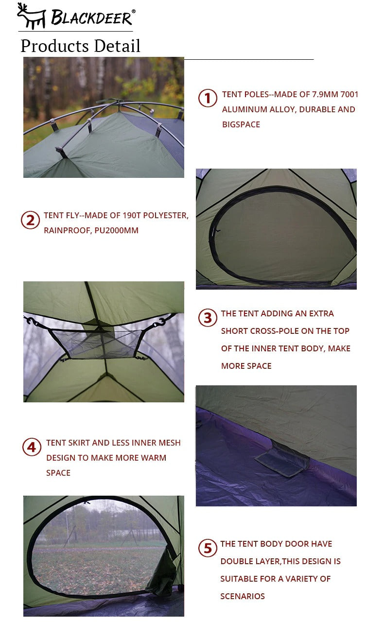 Archeos 3P Tent Backpacking Tent Outdoor Camping 4 Season Tent With Snow Skirt Double Layer