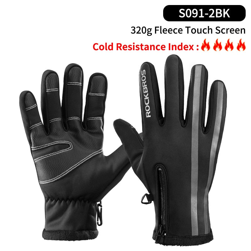 ROCKBROS Touch Screen Bike Gloves Winter Thermal Windproof Warm Full Finger Cycling Glove Anti-slip