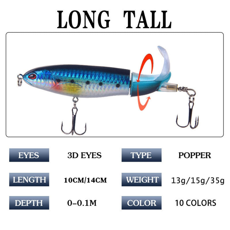 1PCS Whopper Popper 10cm/14cm Topwater Fishing Lure Artificial Bait Hard Plopper Soft Rotating Tail