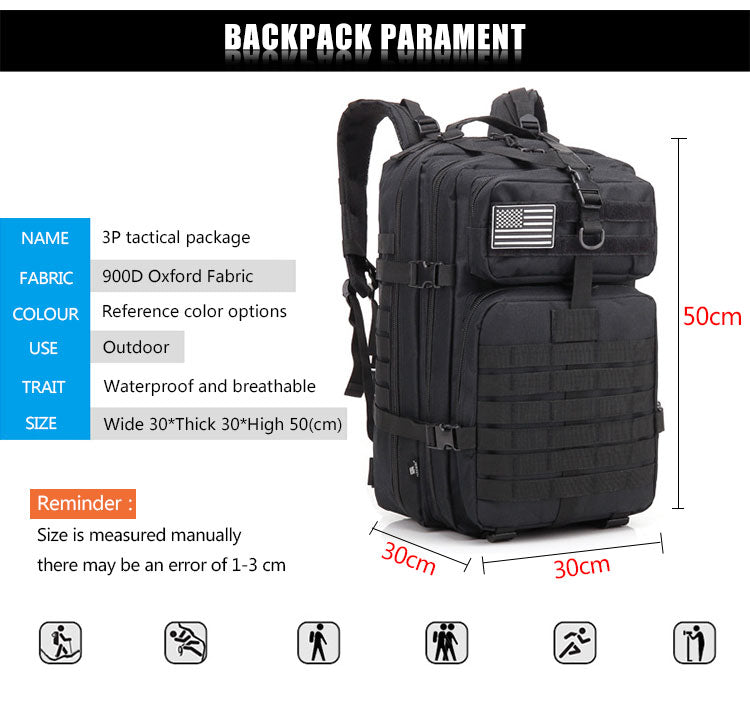 50L Large Capacity Man Army Tactical Backpacks Military Assault Bags 900D Waterproof Outdoor Sport