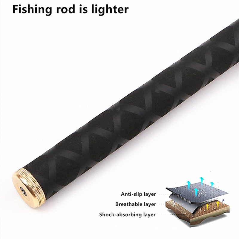 Super Light Hard Fishing Rod 98% High Carbon Fiber Telescopic Black Handle Stream Freshwater Pole