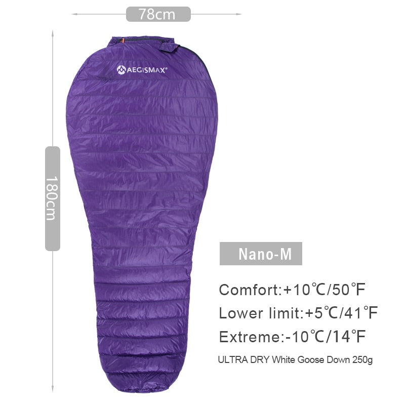 Ultra-Light Outdoor Camping Down Sleeping Bag Nylon Mummy Three Season Goose Down Sleeping Bag
