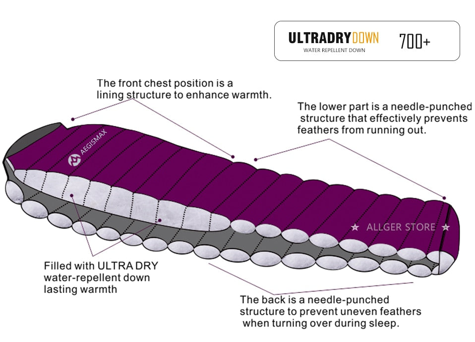 Ultra-Light Outdoor Camping Down Sleeping Bag Nylon Mummy Three Season Goose Down Sleeping Bag