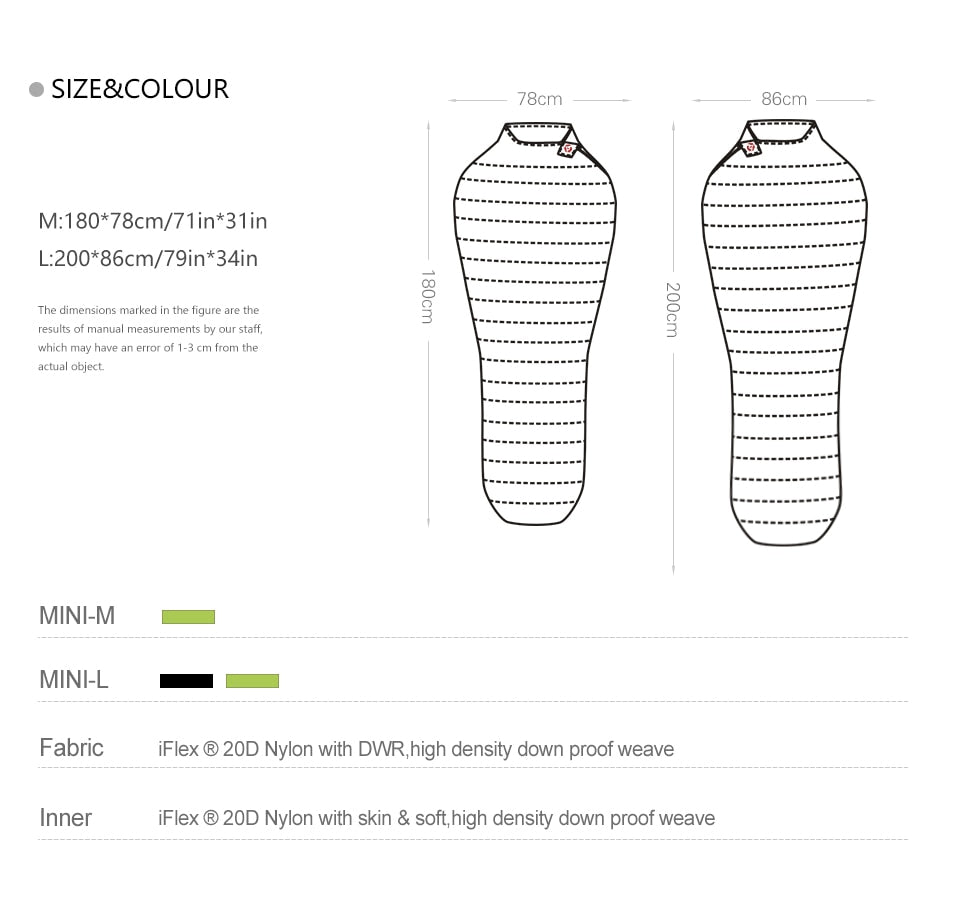 Ultra-Light Outdoor Camping Down Sleeping Bag Nylon Mummy Three Season Goose Down Sleeping Bag