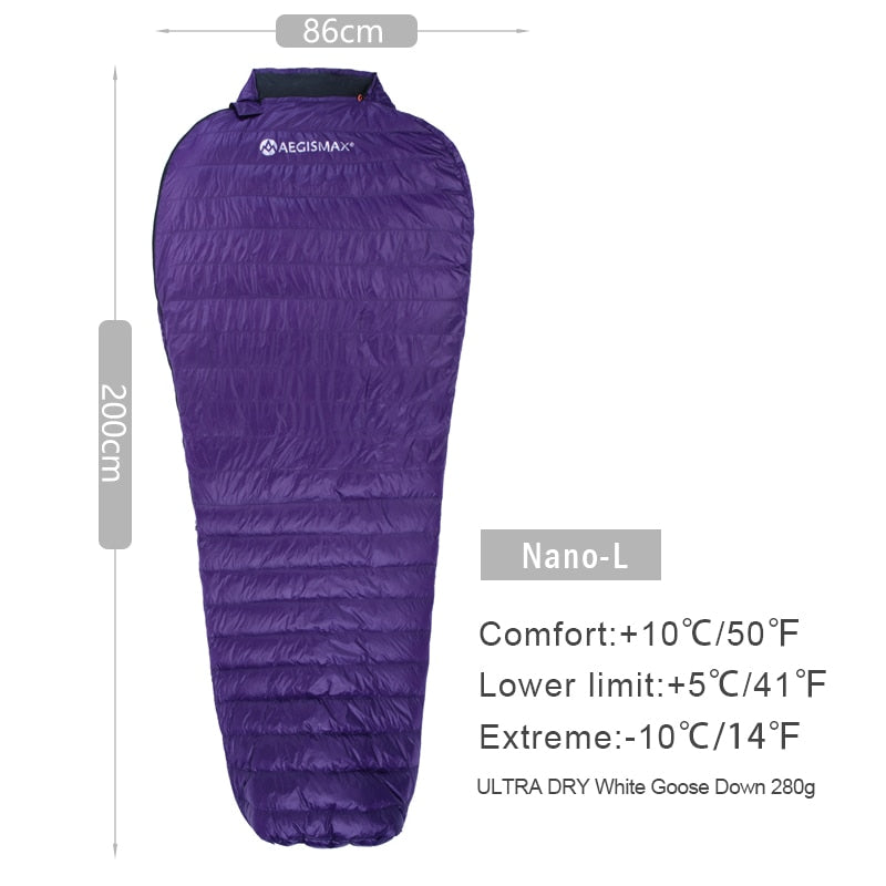 Ultra-Light Outdoor Camping Down Sleeping Bag Nylon Mummy Three Season Goose Down Sleeping Bag
