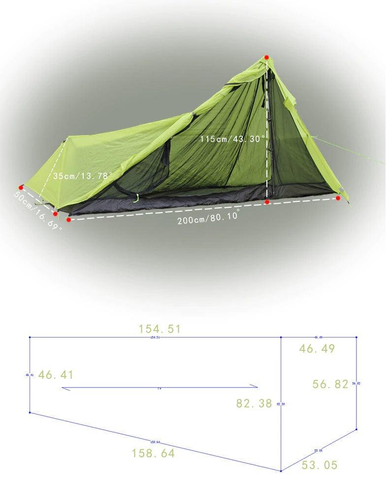 736g 15D Ultralight Two-Layer Pole-less UL Trekking Pole Pyramid Tent