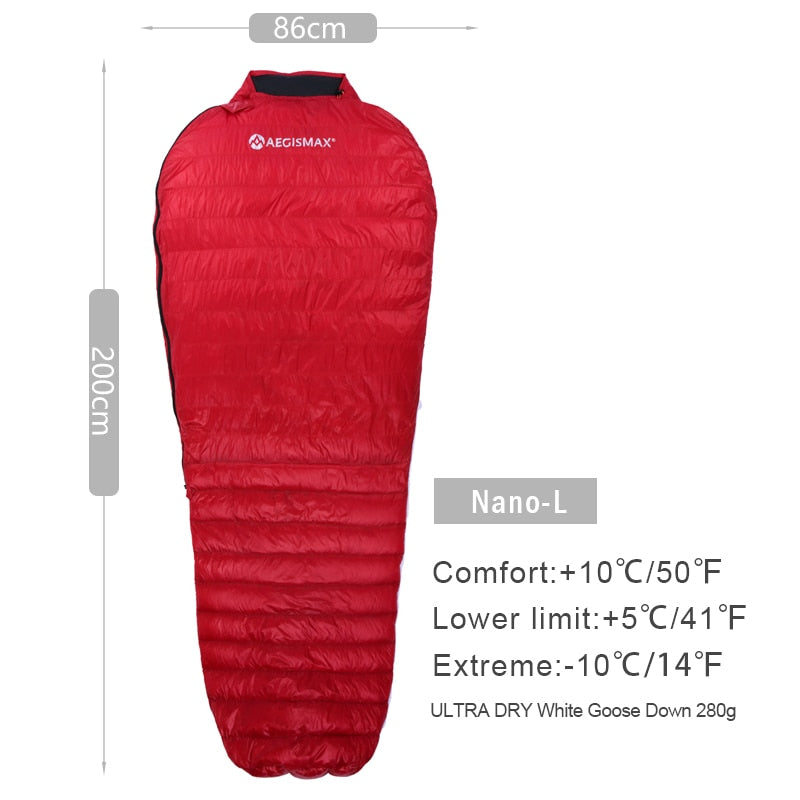 Ultra-Light Outdoor Camping Down Sleeping Bag Nylon Mummy Three Season Goose Down Sleeping Bag