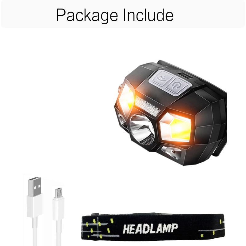 Super Bright LED Headlamp Motion Sensor Hard Hat Head Lamp Powerful Headlight USB Rechargeable