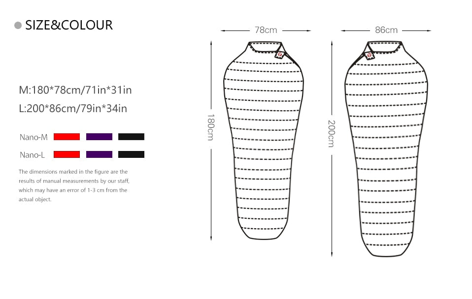 Ultra-Light Outdoor Camping Down Sleeping Bag Nylon Mummy Three Season Goose Down Sleeping Bag