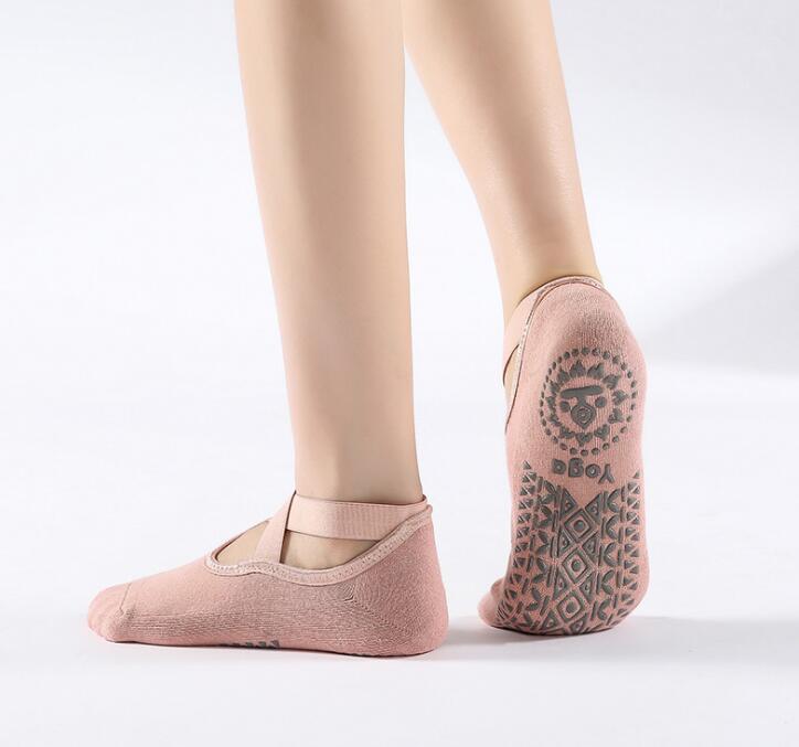 Yoga Socks for Women Non-Slip Grips & Straps, Bandage Cotton Sock