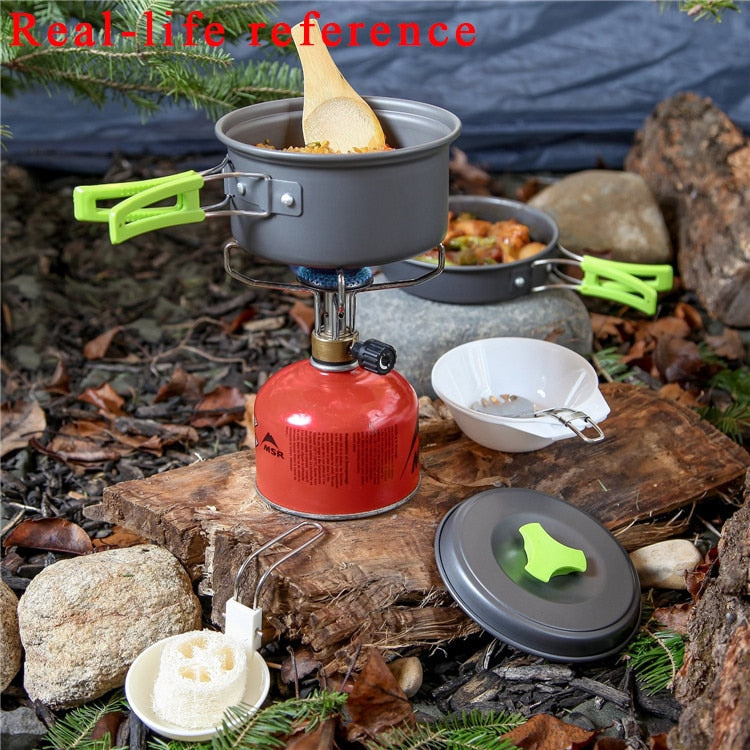 Portable Camping Tableware Cooking Set Outdoor Cookware Pan Pot Bowl Spoon Fork Utensils