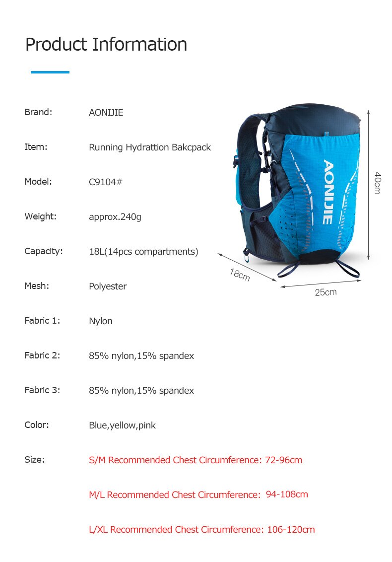 LXL Size Ultra Vest 18L Hydration Backpack Pack Bag Soft Water Bladder Flask For Trail Running