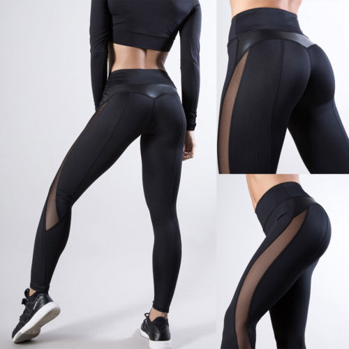 Women Gym Fitness Leggings Running Sports Breathable Compression High Waist Exercise Mesh Pants