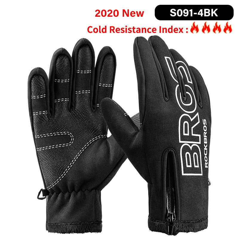 ROCKBROS Touch Screen Bike Gloves Winter Thermal Windproof Warm Full Finger Cycling Glove Anti-slip