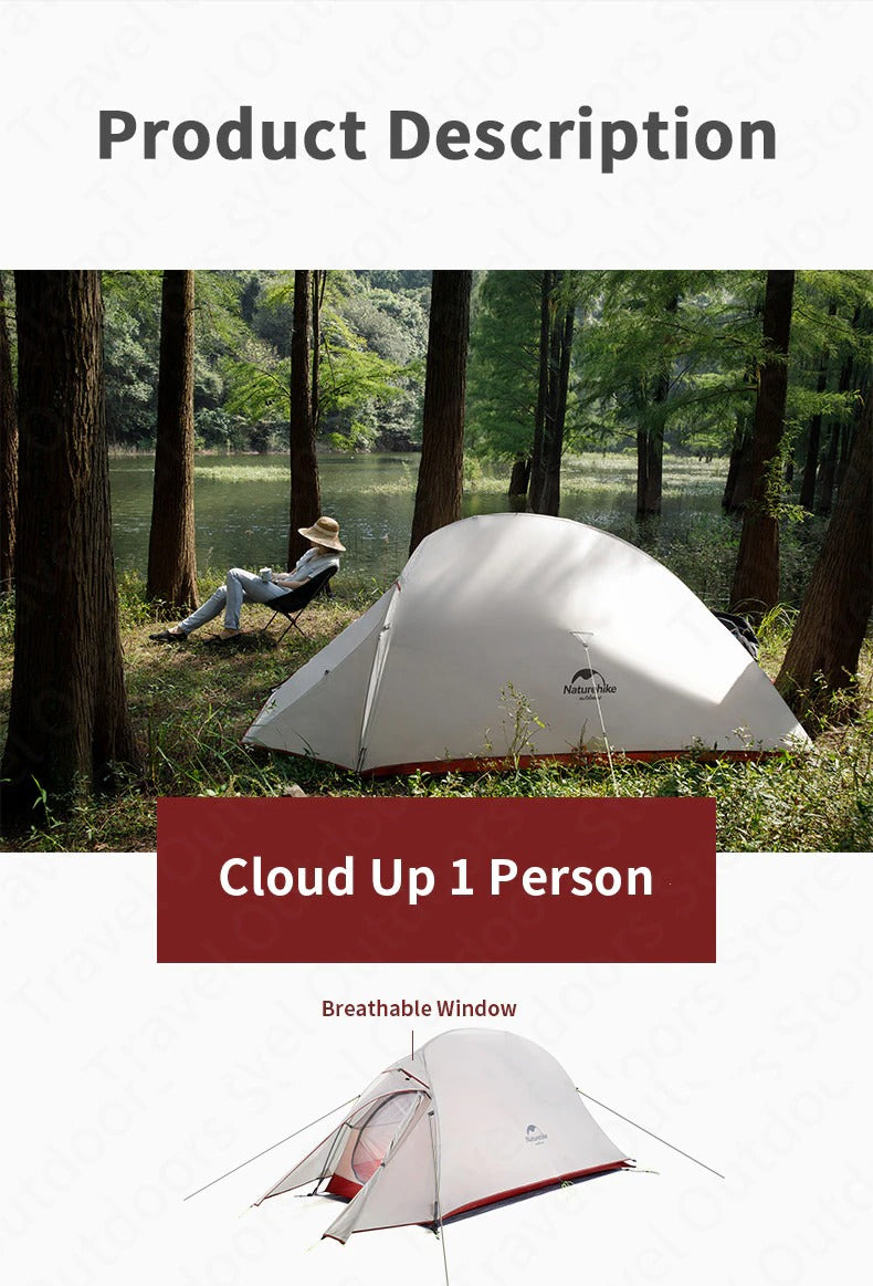 Naturehike Cloud Up Series 1 2 3 Person Tent Outdoor Ultralight Camp Tent with Mat Camping 20D