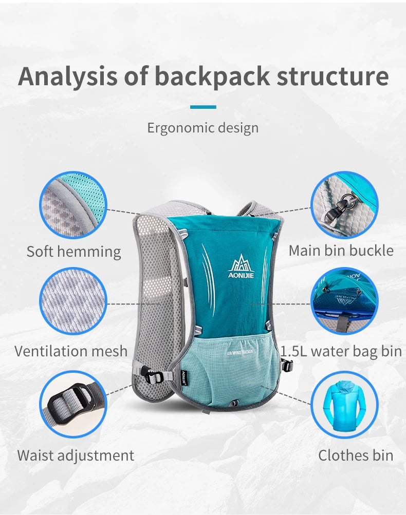 5L Hydration Backpack Rucksack Bag Vest Harness For 1.5L Water Bladder Hiking Camping Running