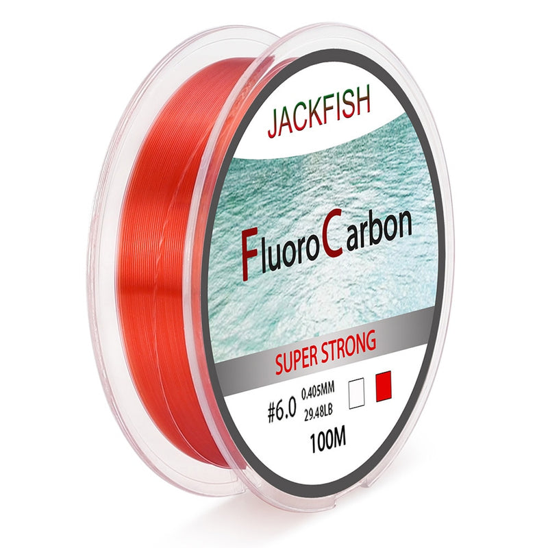 JACKFISH 100M Fluorocarbon Fishing Line  red/clear two colors 4-32LB Carbon Fiber Leader Line  fly