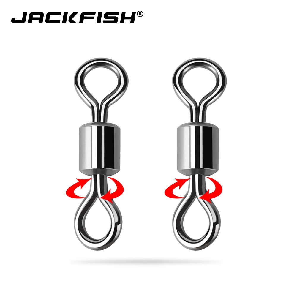 JACKFISH Stainless Steel Fishing Connector 8-word ring connector Rolling Swivel Solid Ring 50Pcs/lot Fishing Hook Tools