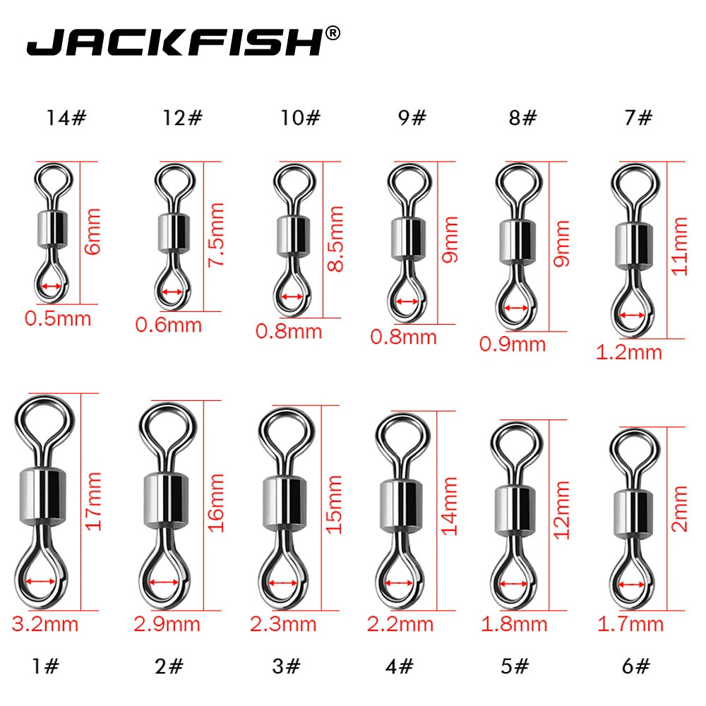 JACKFISH Stainless Steel Fishing Connector 8-word ring connector Rolling Swivel Solid Ring 50Pcs/lot Fishing Hook Tools