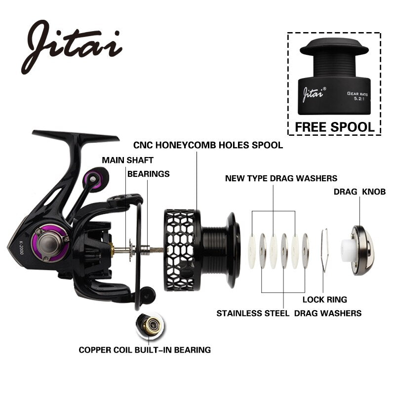 JITAI Spinning Reel with Free Spool Lightweight CNC Aluminum Spool 10+1BBs Saltwater Wheel Carp Fishing Reels Carretilha