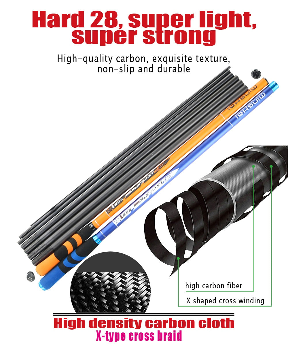 JOSBY Carbon Fiber Telescopic Fishing Rod Pesca Stream Hand Pole Carp Ultralight Super hard Travel 3.6/4.5/5.4/6.3/7.2M