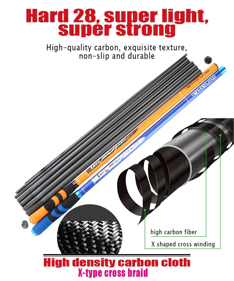 JOSBY Carbon Fiber Telescopic Fishing Rod Pesca Stream Hand Pole Carp Ultralight Super hard Travel 3.6/4.5/5.4/6.3/7.2M