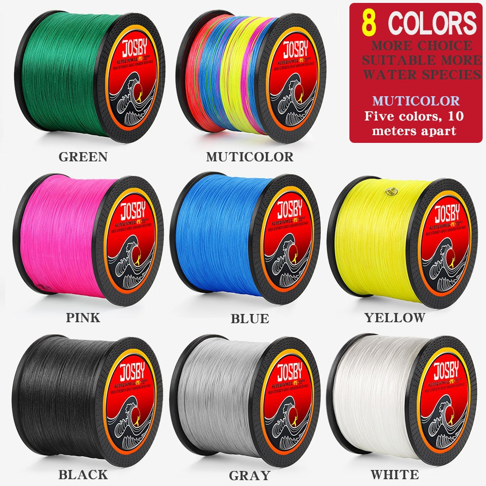 JOSBY 300M 500M 1000M  8 Strands 10-78LB New PE Braided Fishing Wire Multifilament Super Strong