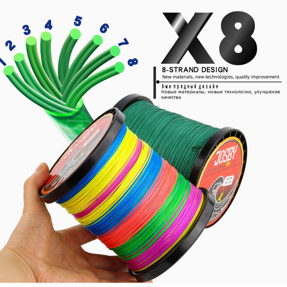 JOSBY 300M 500M 1000M  8 Strands 10-78LB New PE Braided Fishing Wire Multifilament Super Strong
