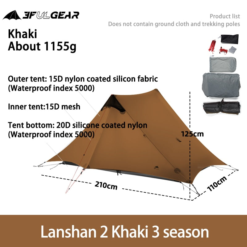 Outdoor Ultralight Camping Tent 3 Season 4 Season Professional 15D Silnylon Rodless Tent